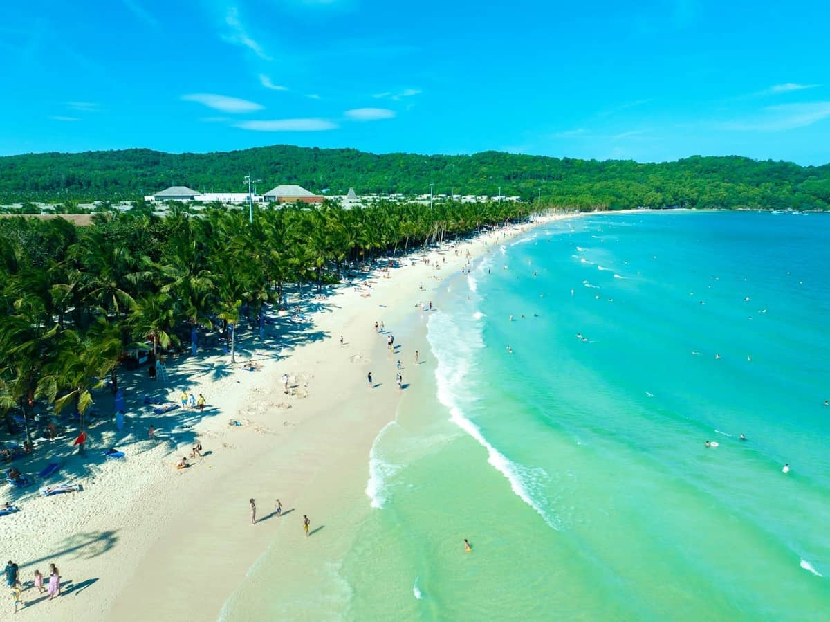 Phu Quoc beach with clear turquoise water and calm seas during dry season