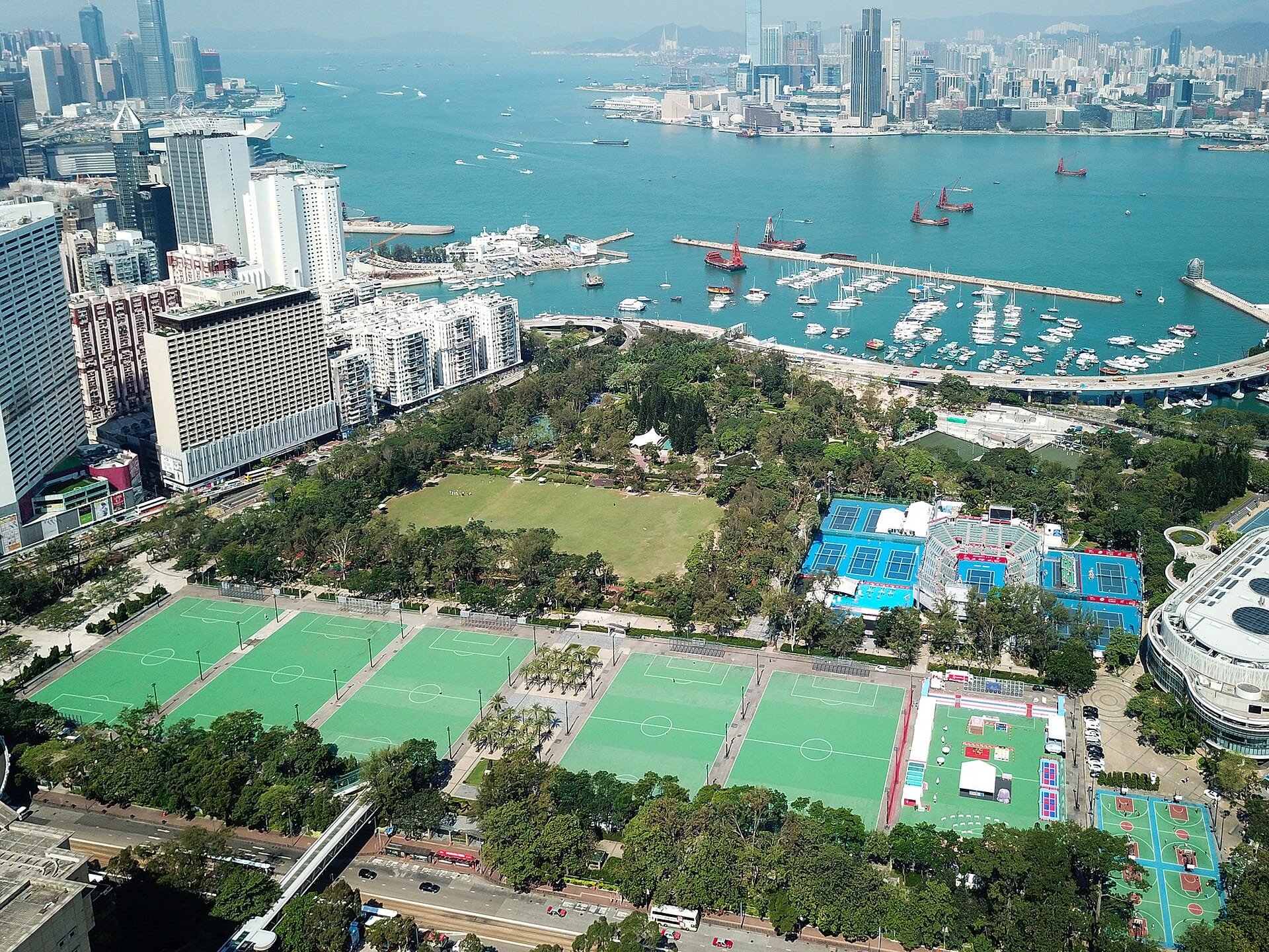 Vista aerea del Victoria Park, Causeway Bay